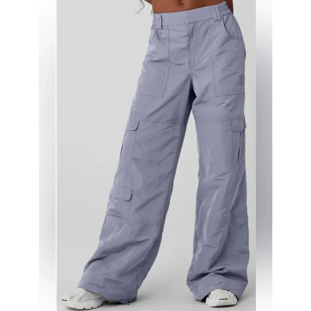 ALO High Waist Ski Moto Puffer Pants Fog Grey Blue Size